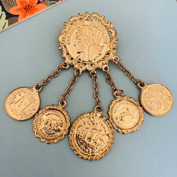 Vintage Republique Francaise Gold Tone Coin Brooch - Picture 2 of 3